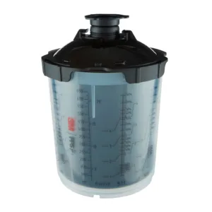 3M mixing cup with measurement markings and black lid.