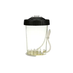 Clear plastic container with black lid and tube.