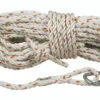 Coiled rope with a metal hook attachment