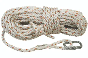 Coiled rope with a metal hook attachment