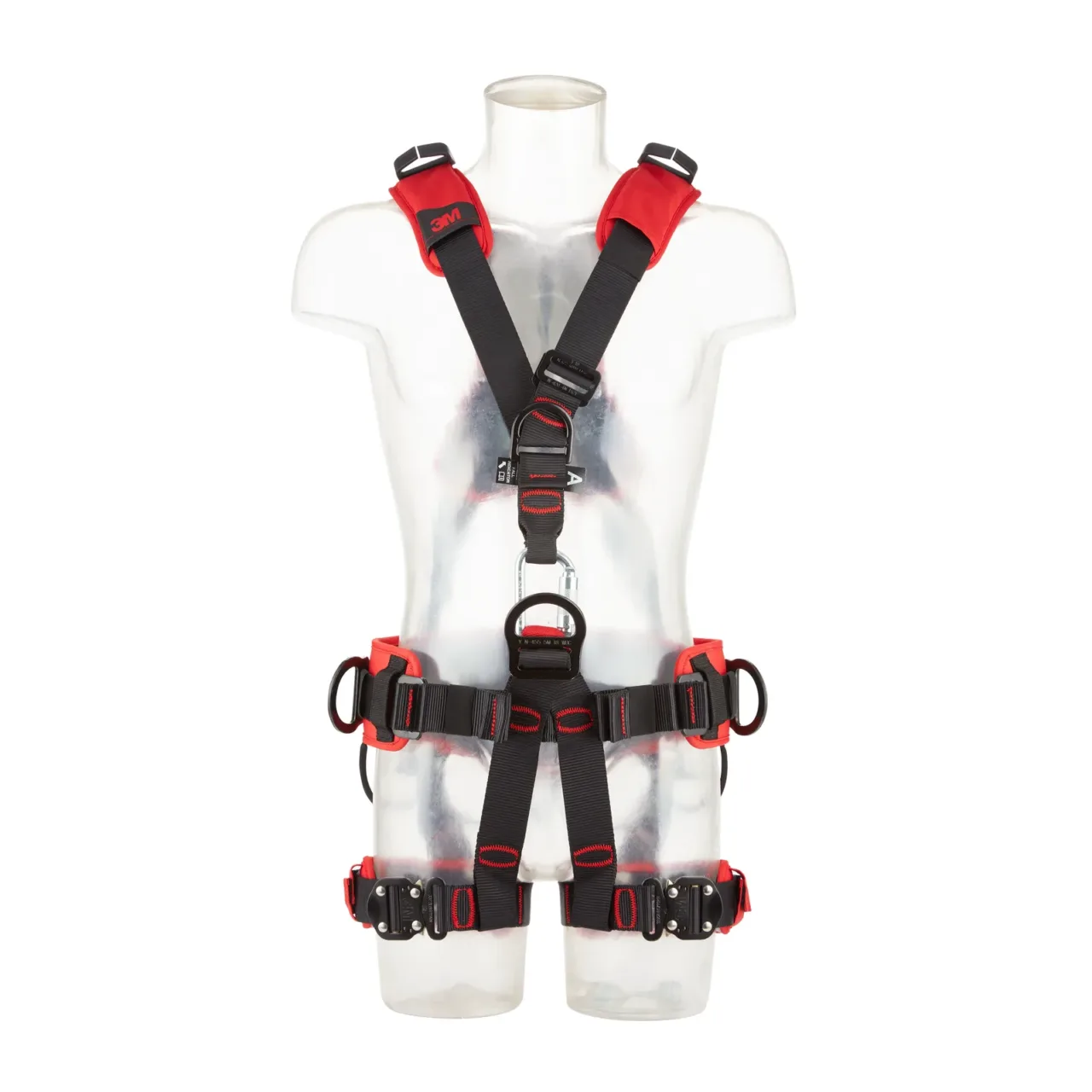 Full-body safety harness on display mannequin