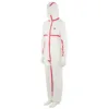White protective coverall with red seams