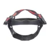 Black helmet strap with red accents.