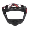 Adjustable helmet suspension system with black and red straps.