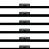Black cylindrical objects on a striped background