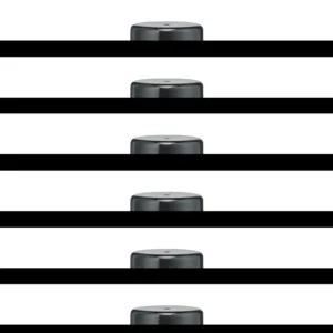 Black cylindrical objects on a striped background
