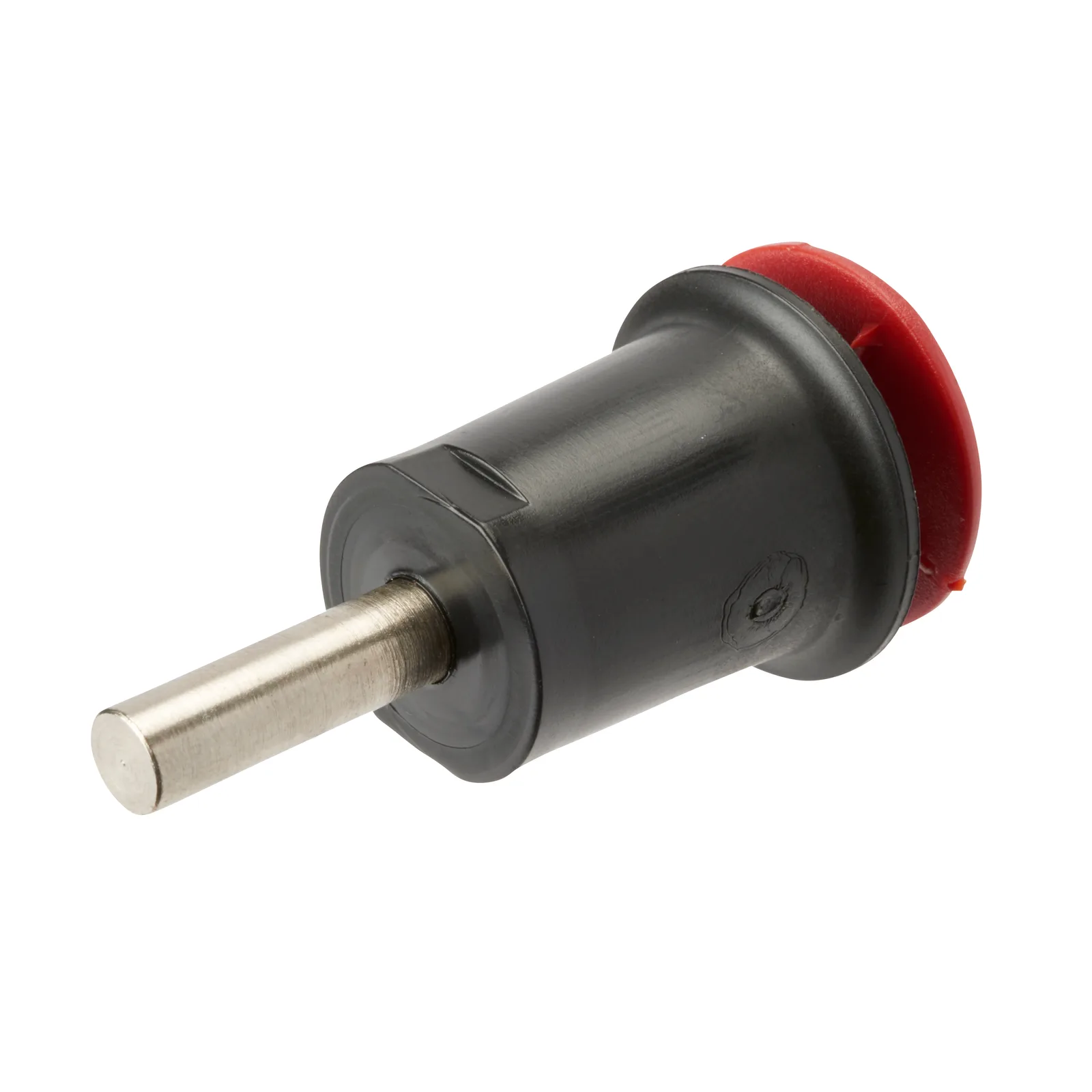 Close-up of round black and red metal part