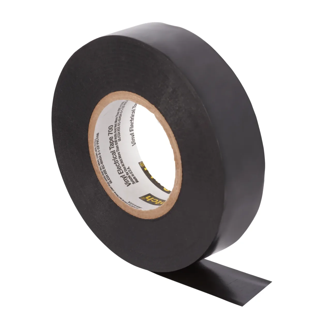 Black electrical tape roll on white background.