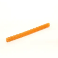 Orange threaded plastic rod on white background.