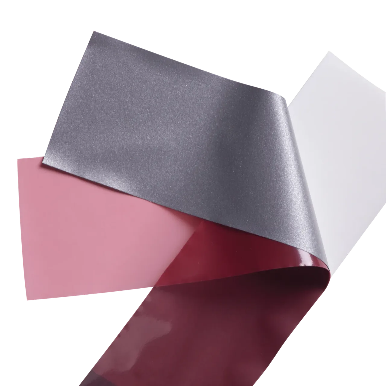 Colorful vinyl sheets in pink, gray, and white