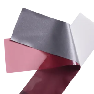 Colorful vinyl sheets in pink, gray, and white