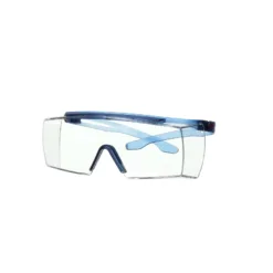Clear safety glasses with blue frames