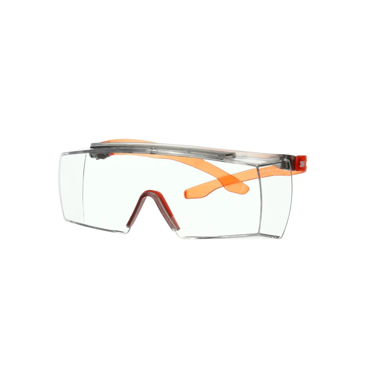 Clear safety glasses with orange frames