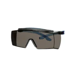 Clear safety glasses with a blue frame