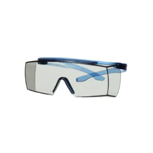 Clear protective safety glasses with blue frame