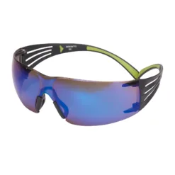 Stylish protective eyewear with blue reflective lenses.