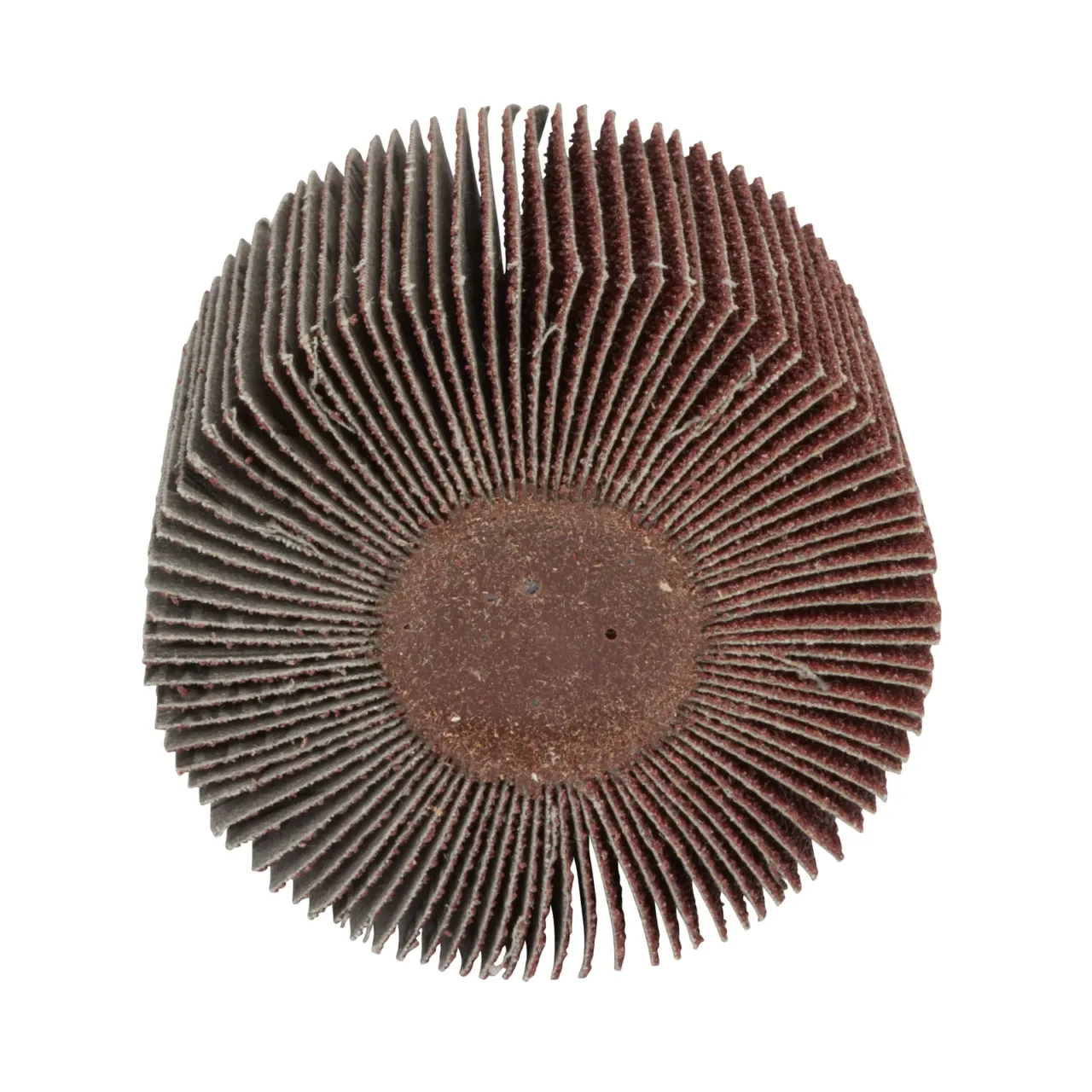Close-up of circular sanding flap wheel.