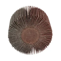 Close-up of circular sanding flap wheel.