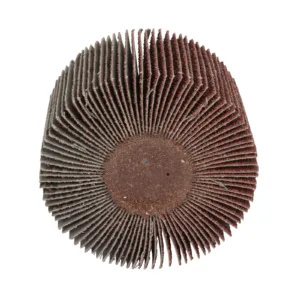 Close-up of circular sanding flap wheel.