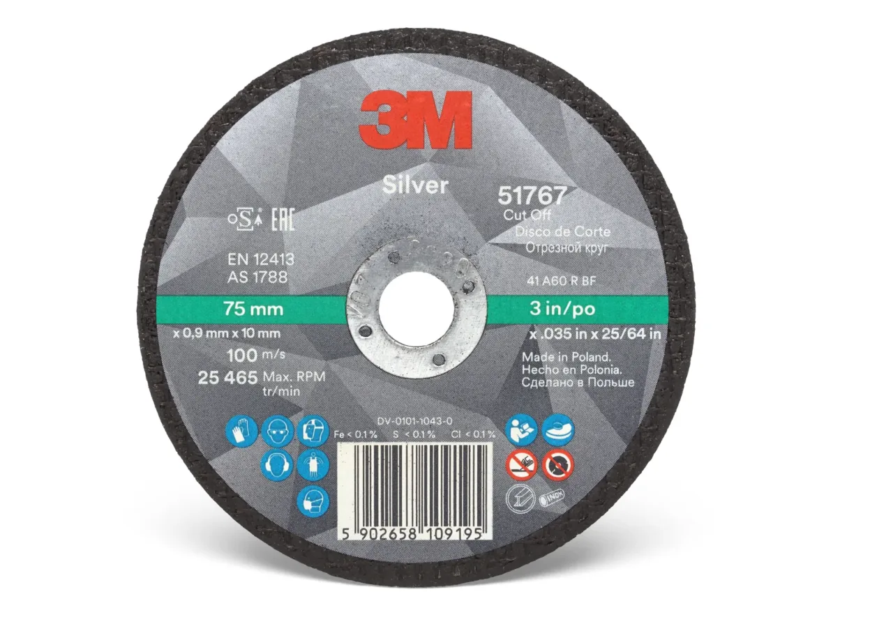 3M silver cut-off wheel, 75mm, made in Poland.
