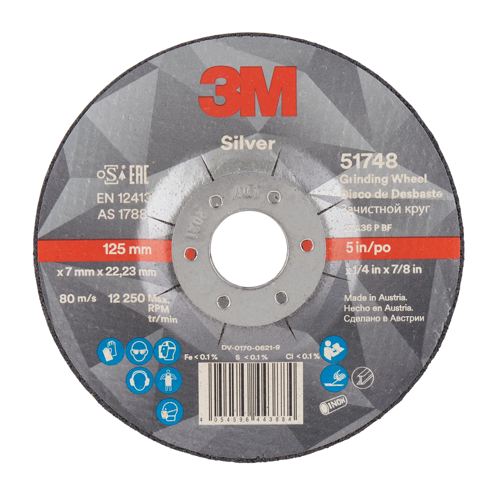 3M Silver grinding wheel, 125mm for metalworking.