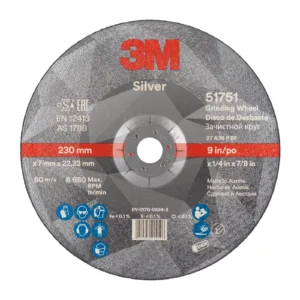 3M silver grinding wheel, 9-inch, made in Austria.