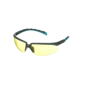 Yellow lens safety glasses with blue accents