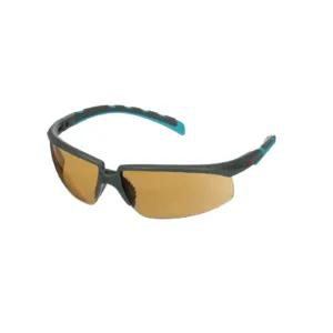 Gray and blue safety sunglasses with amber lenses.