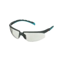 Gray and blue safety glasses with clear lenses.