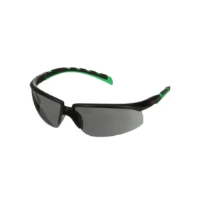 Black and green sports sunglasses on white background.