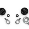 Black and gray plastic oven knobs and adapters