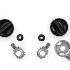 Black and gray plastic oven knobs and adapters