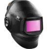 Black modern welding helmet with pink visor.
