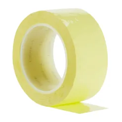 Yellow adhesive tape roll on white background