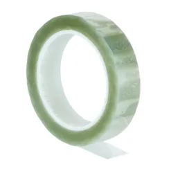 Clear adhesive tape roll on white background.