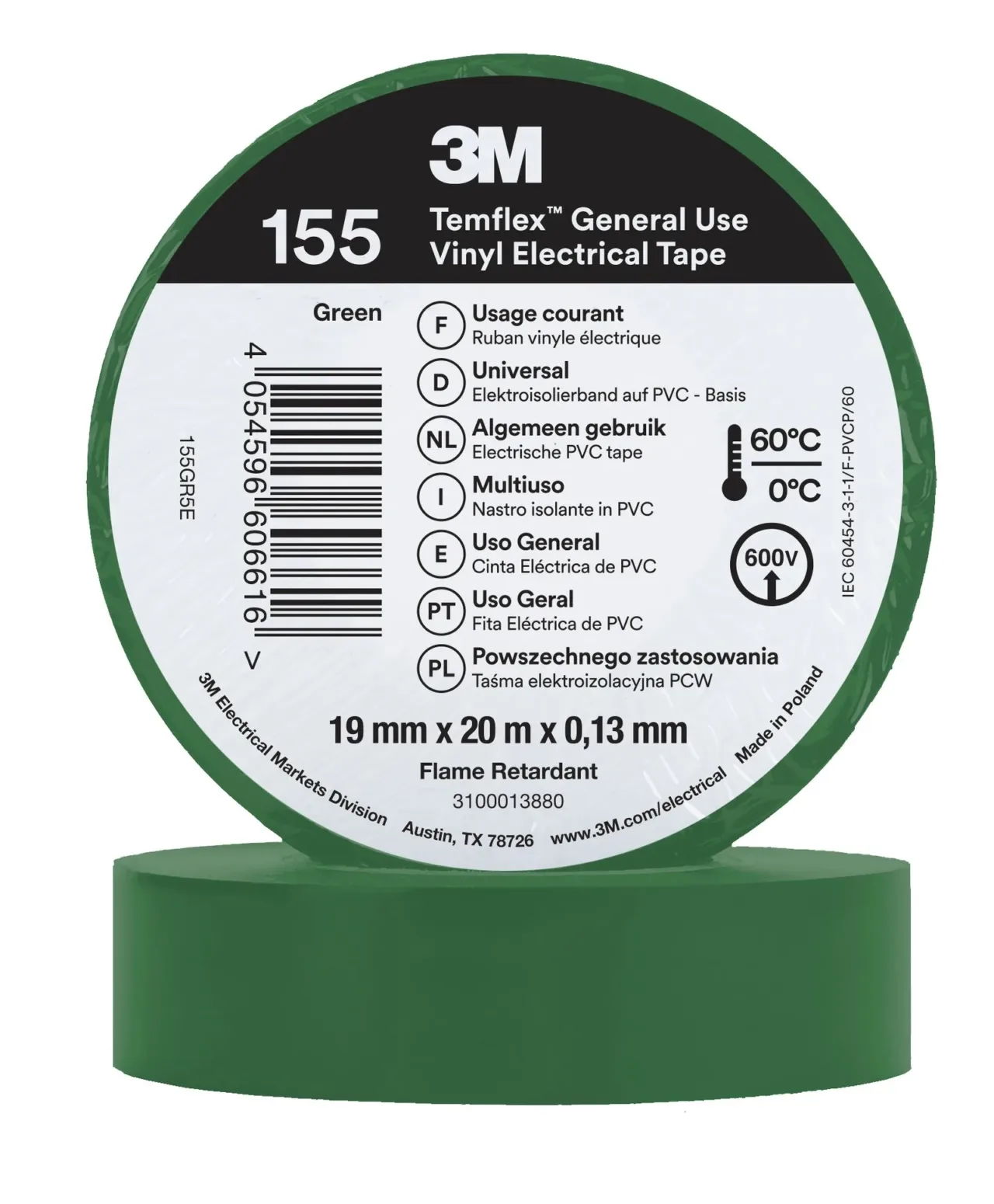 3M green vinyl electrical tape roll