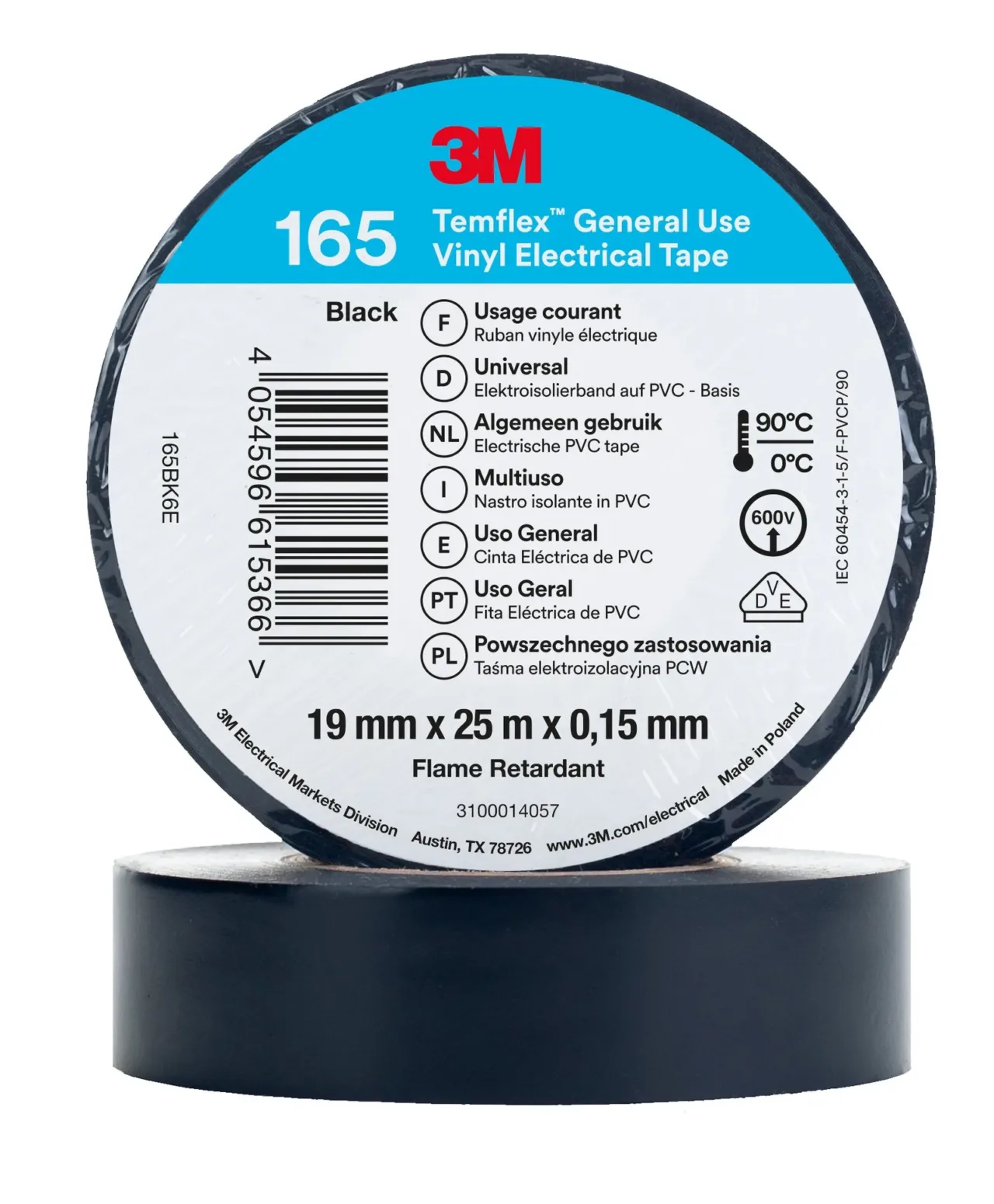 3M black vinyl electrical tape roll