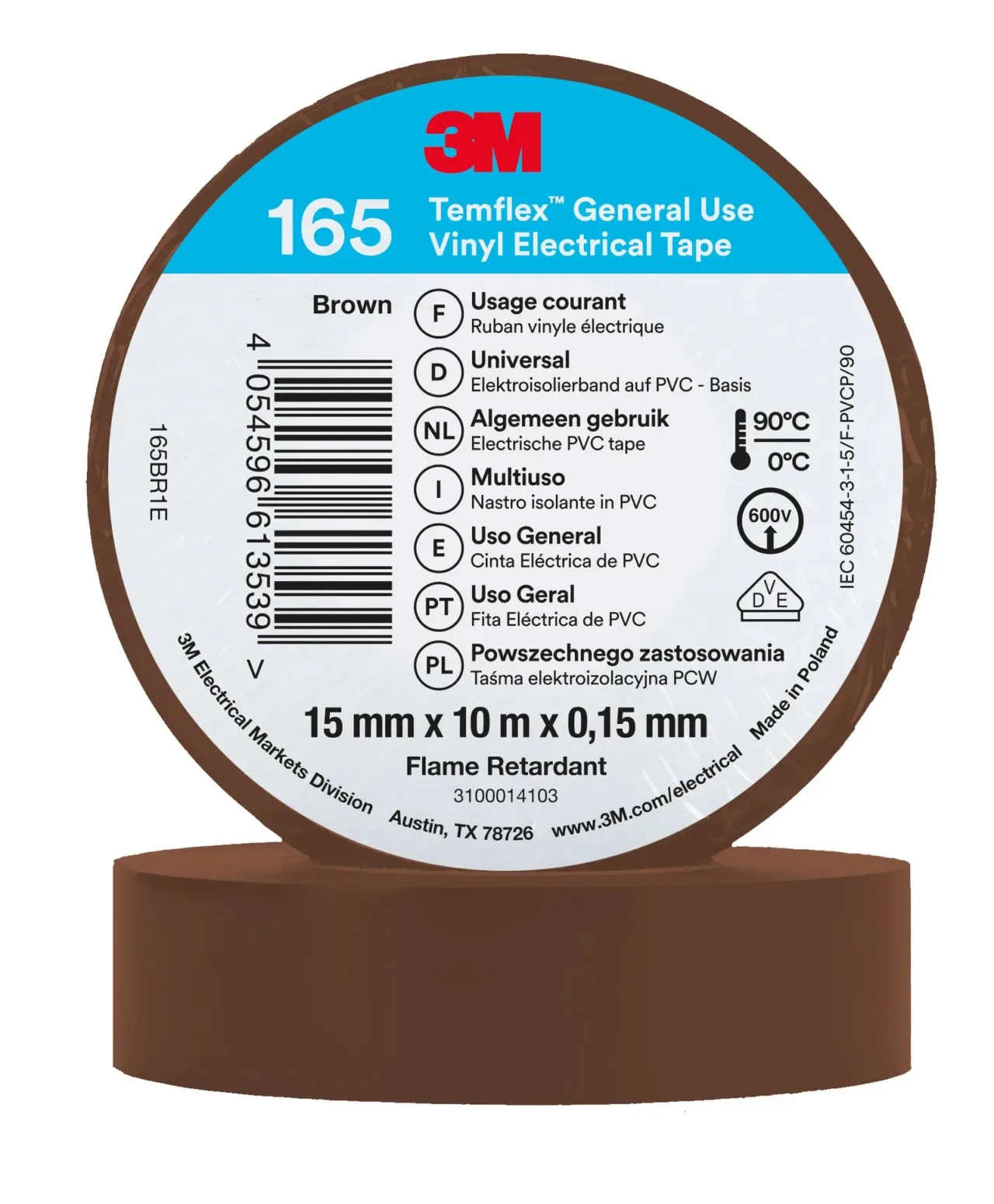 3M brown vinyl electrical tape roll
