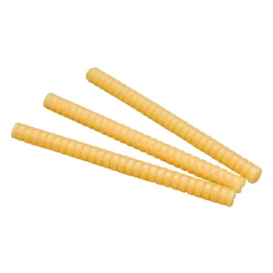 Four textured beige rods on white background.