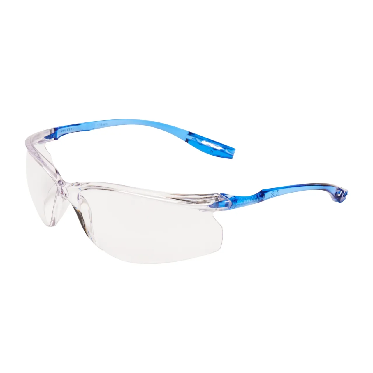 Clear safety glasses with blue temples