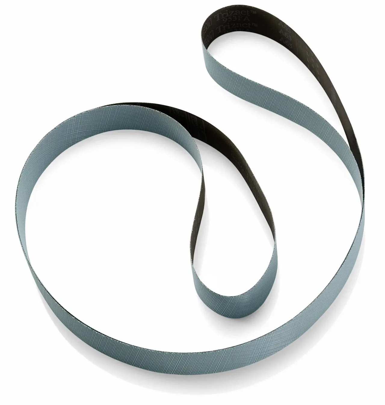 Gray sanding belt on white background.