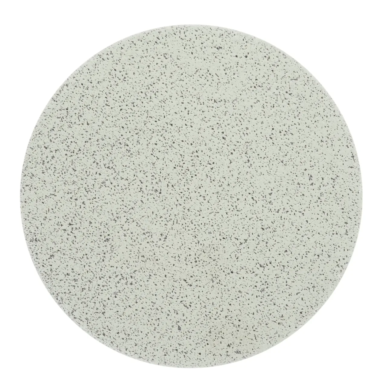 Round white terrazzo tabletop with gray specks