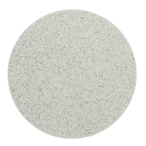 Round white terrazzo tabletop with gray specks