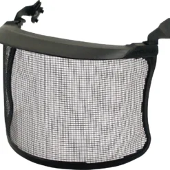 Black mesh face shield for safety protection.