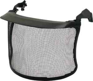 Black mesh face shield for safety protection.