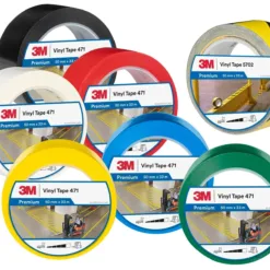 Assorted 3M vinyl tape rolls in various colors.