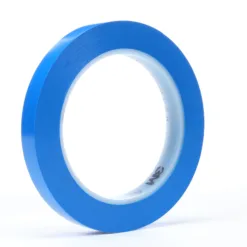 Blue roll of adhesive tape on white background.