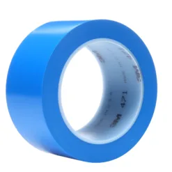 Blue vinyl tape roll, close-up view
