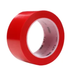 Red adhesive tape roll on white background