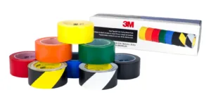 Colorful vinyl tape rolls with packaging box.